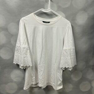 Lauren Ralph Lauren 100% cotton white top with‎ 11" eyelet lace wide sleeves